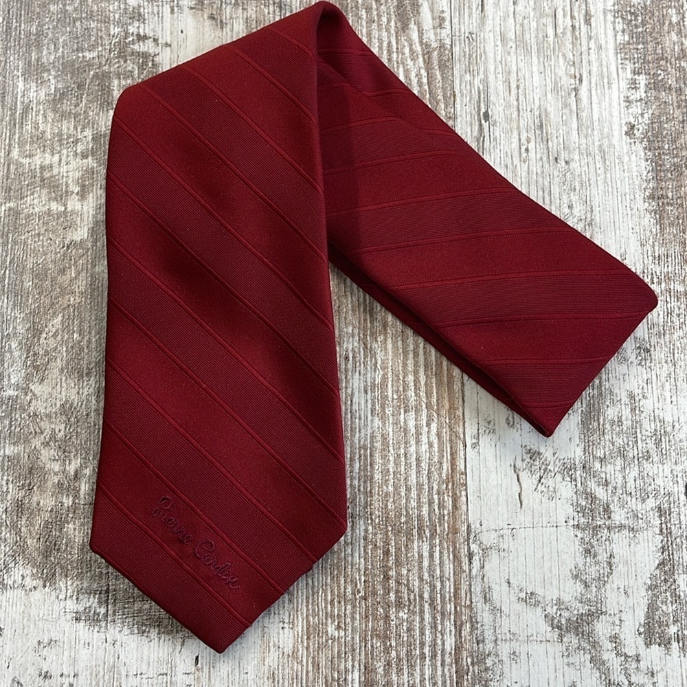 Pierre Cardin Paris New York Vintage Burgundy Stripe Tie With Logo